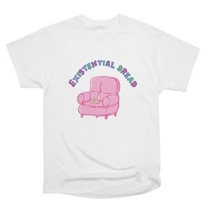 Existential Dread Graphic Tee Pink Chair Cartoon Shirt Unisex Size Small
